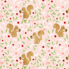 Mistletoe and Squirrels on Pink - Small