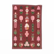 Modern Folk Art Teatowel - Cranberry