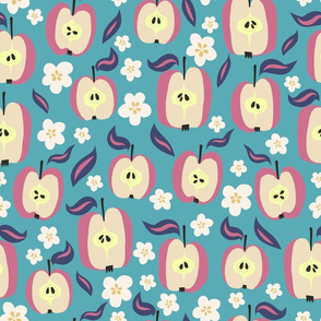 Apples and blossoms-Teal