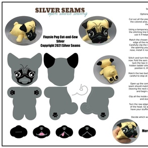 Cut and Sew Pug, Silver (For Minky/Fleece)