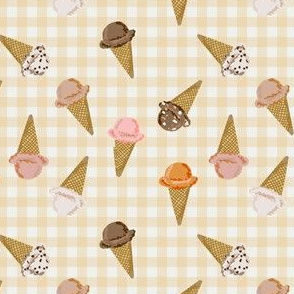 small ice cream fabric - ice cream shop, gingham, yellow gingham, check