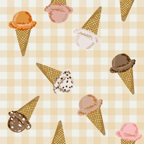 ice cream fabric - ice cream shop, gingham, yellow gingham, check