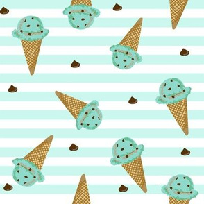 mint chocolate chip ice cream fabric - mint and chocolate, ice cream shop fabric