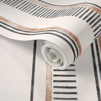 Mod Rust & Charcoal Stripes (offwhite linen) teatowel 18"