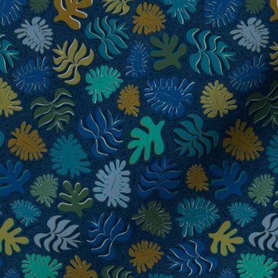 Moody Hawaii Quilted: Deep blues, with quilted water lines, SMALL scale.