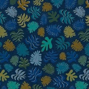 Moody Hawaii Quilted: Deep blues, with quilted water lines, SMALL scale.