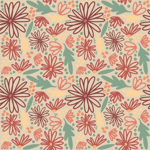 Simple Fall Daisies and Leaves on Tan Background