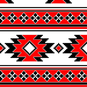 Tribal Aztec Native Ornament - Black White Scarlet Red - Ethnic Amulet Boho Canvas Retro Line Pattern - Large