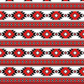 Tribal Aztec Native Ornament - Black White Scarlet Red - Ethnic Amulet Boho Canvas Retro Line Pattern - Small