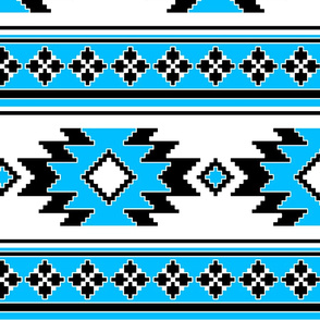 Tribal Aztec Native Ornament - Black White Sky Blue - Ethnic Amulet Boho Canvas Retro Line Pattern - Large