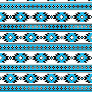 Tribal Aztec Native Ornament - Black White Sky Blue - Ethnic Amulet Boho Canvas Retro Line Pattern - Small