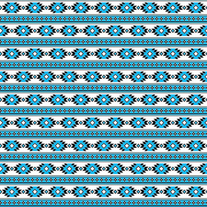 Tribal Aztec Native Ornament - Black White Sky Blue - Ethnic Amulet Boho Canvas Retro Line Pattern - 2 Smaller