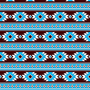 Tribal Aztec Native Ornament - White Chocolate Dark Brown Sky Blue - Ethnic Amulet Boho Retro Line Pattern - Small