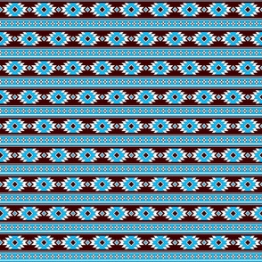 Tribal Aztec Native Ornament - White Chocolate Dark Brown Sky Blue - Ethnic Amulet Boho Retro Line Pattern - 2 Smaller