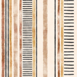 Mod Gold - Rust - Charcoal Stripes (offwhite linen) teatowel 14"