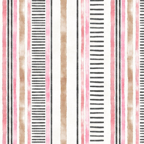 Mod Pink - Rust - Charcoal Stripes (white linen) teatowel 14"