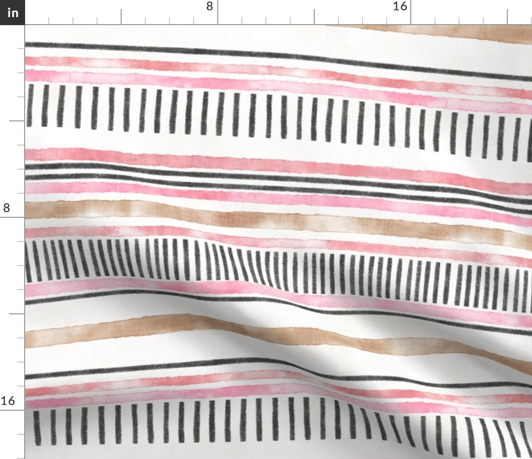 Mod Pink - Rust - Charcoal Stripes (white linen) 14"