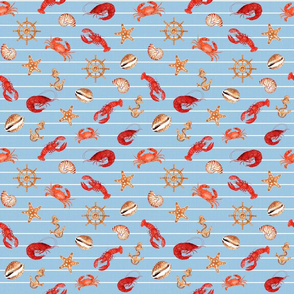 Crabs And Shells Sky Blue With Stripes Small
