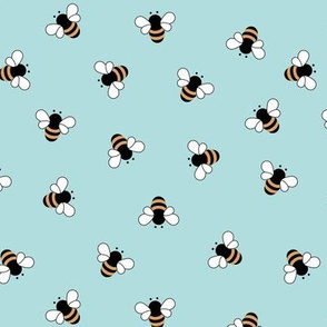 The minimalist bees boho style buzzing bumble bee insects summer garden soft baby blue yellow 