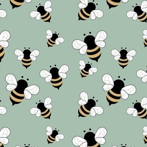 Busy buzzing bumble bees Scandinavian style minimalist boho bee design for kids nursery mint green sage yellow 