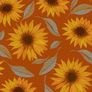 Painterly Sunflowers bright rust