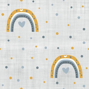 Grey and mustard rainbow grey linen