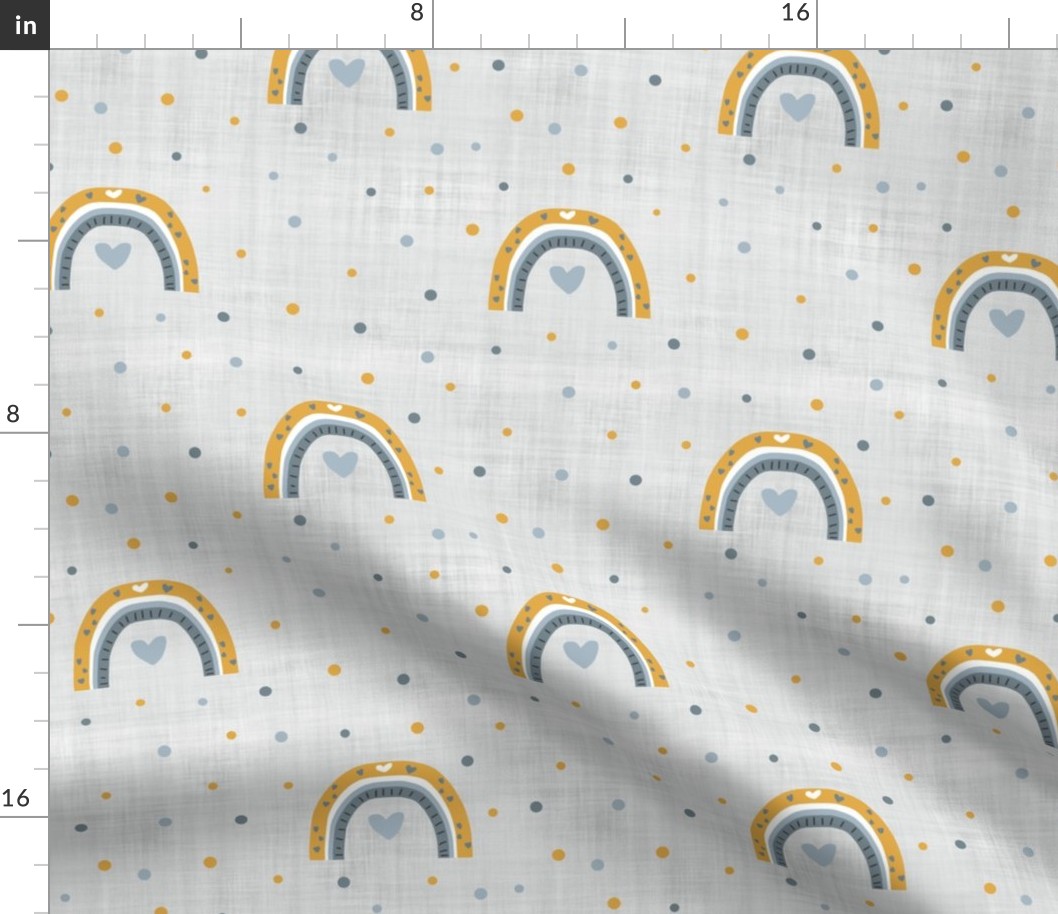 Grey and mustard rainbow grey linen