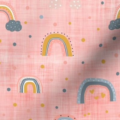 Rainbow and dots pink linen