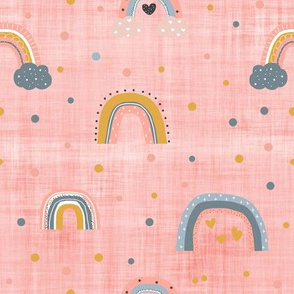 Rainbow and dots pink linen