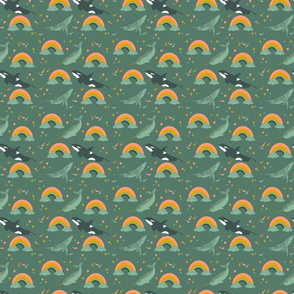 Rainbows With A Chance of Whales Adorable Narwhals and Orcas Bright Cheerful Colors 