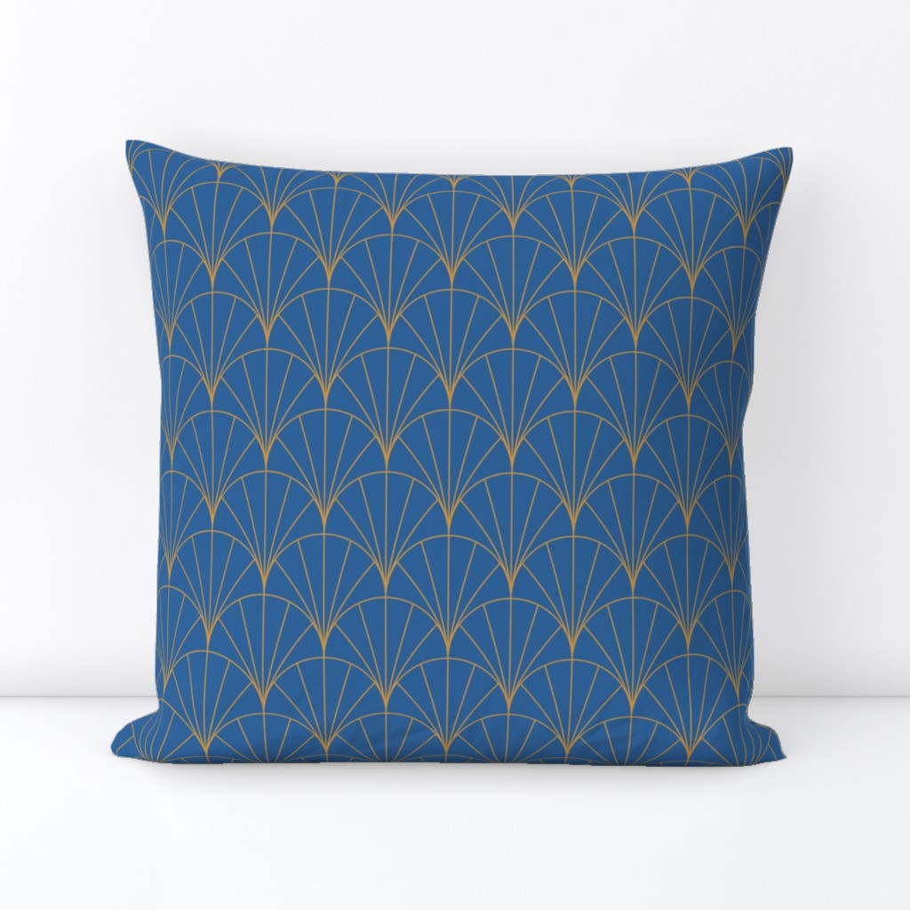 Golden Yellow Art Deco Fans on Blue