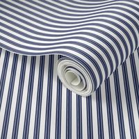 Navy Blue Vertical Ticking Stripes on White