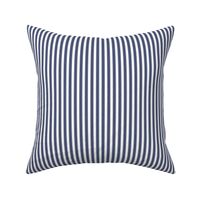 Navy Blue Vertical Ticking Stripes on White