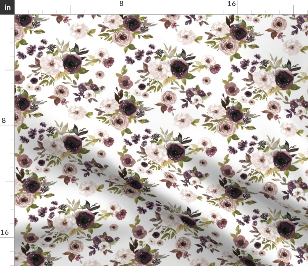 Small / Dusty Plum Florals / White