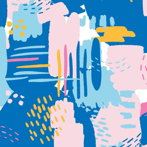 Large Painterly Strokes and Color Blocking Abstract Large-Scale Pink Blue