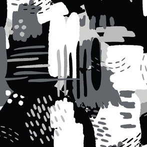 Large Painterly Strokes and Color Blocking Abstract Large-Scale Black And White