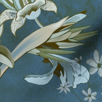 Chinoserie Peacock wallpaper fabric - Green and Blue 