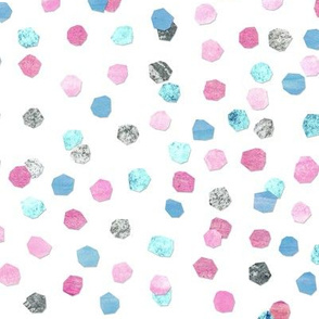 Confetti - pink, blue, grey.
