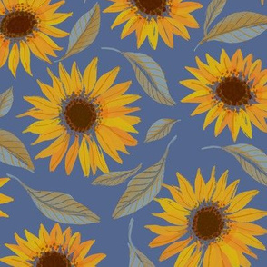 Painterly Sunflowers - Blue