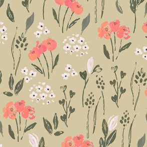 Handpainted meadow - retro green