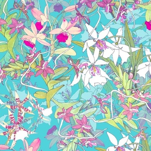 Entwined Orchids Pink on Turquoise 150L