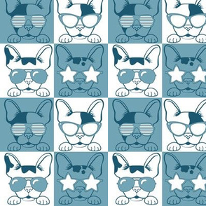 Frenchies with Glasses Blue