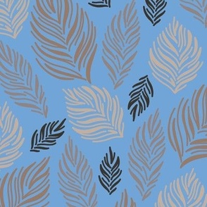 Cream and Brown Leaves on Blue