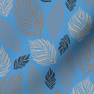 Beige Brown and Black Leaves on Blue