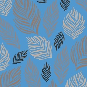 Beige Brown and Black Leaves on Blue