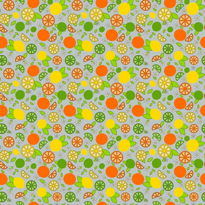 Citrus Pop- Orange Lemon Lime-  Colorful on Ash Gray- Small Scale
