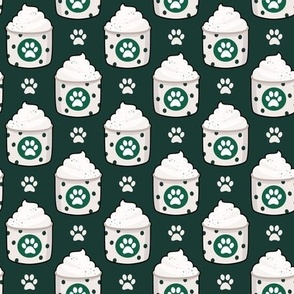 (M Scale) Pup Cup Puppuccino Seamless on Dark Green