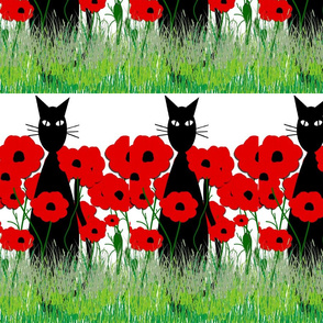 Black Cat and Poppies 4