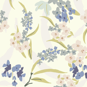 FF Pat 2 lavender blue flowers farmhouse cottage floral classic romantic style vintage inspired painterly leaves pastels farmouse style cottage core TerriConradDesigns
