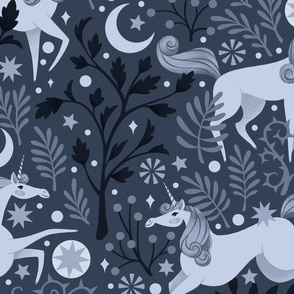 Navy Monotone Unicorn Forest | SUPERSIZED (WALLPAPER)